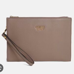 GUESS Faux-Leather Pouch with Logo in Taupe